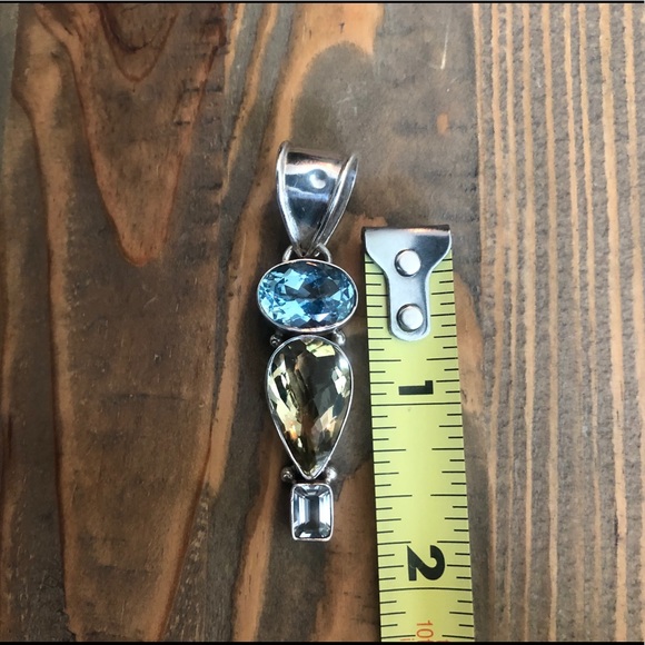 Sterling Blue Topaz, Citrine, and Crystal Pendant - Picture 4 of 4